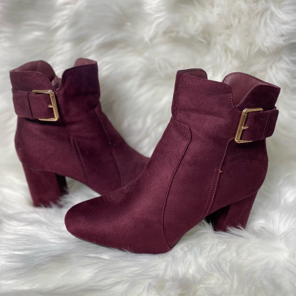 Suede Burgundy chunky block booties